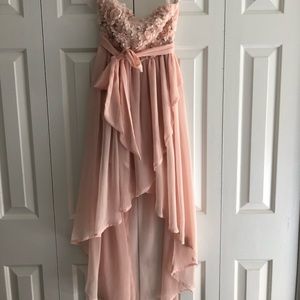 Blush high low strapless dress